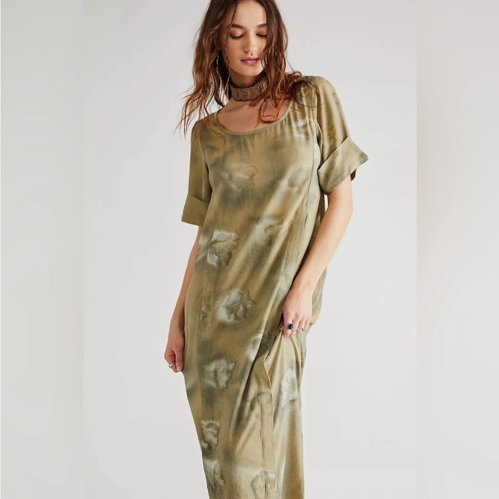 NWT Free People X Nicholas K Jaoa Maxi Shirt Dress Earth Green Tie Dye XS or M